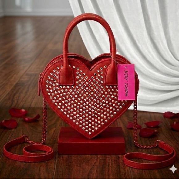 Betsey Johnson Handbags - Betsey Johnson Red Heart Crossbody Bag with Rhinestone Studs NWT